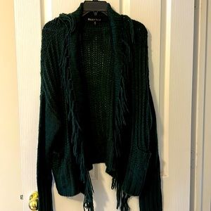 Buckle gypsies & Moondust fringed sweater, size XL, dark green